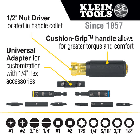 Klein Tools 32500HD Impact Rated Multi-Bit Screwdriver / Nut Driver, 11-in-1