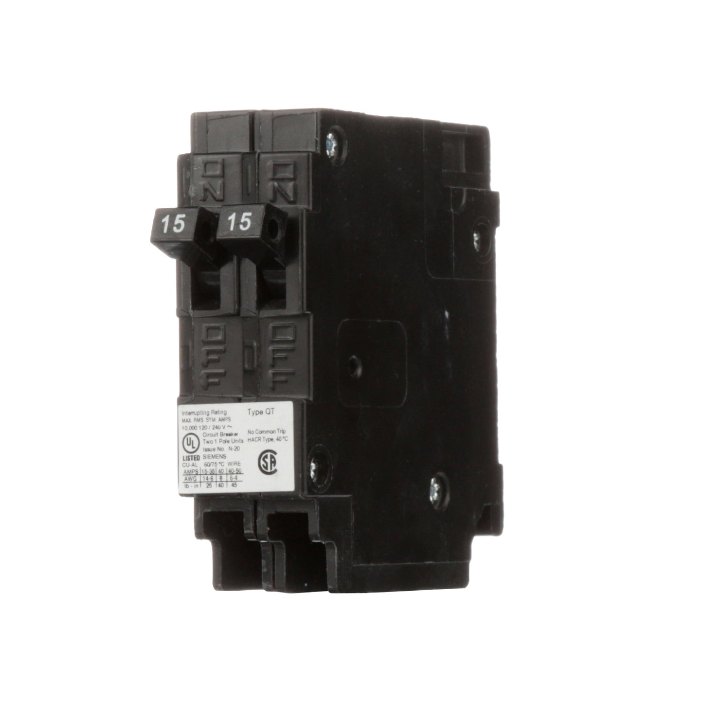 Q1515NC - Siemens Tandem 15/15 Amp Single Pole Circuit Breaker