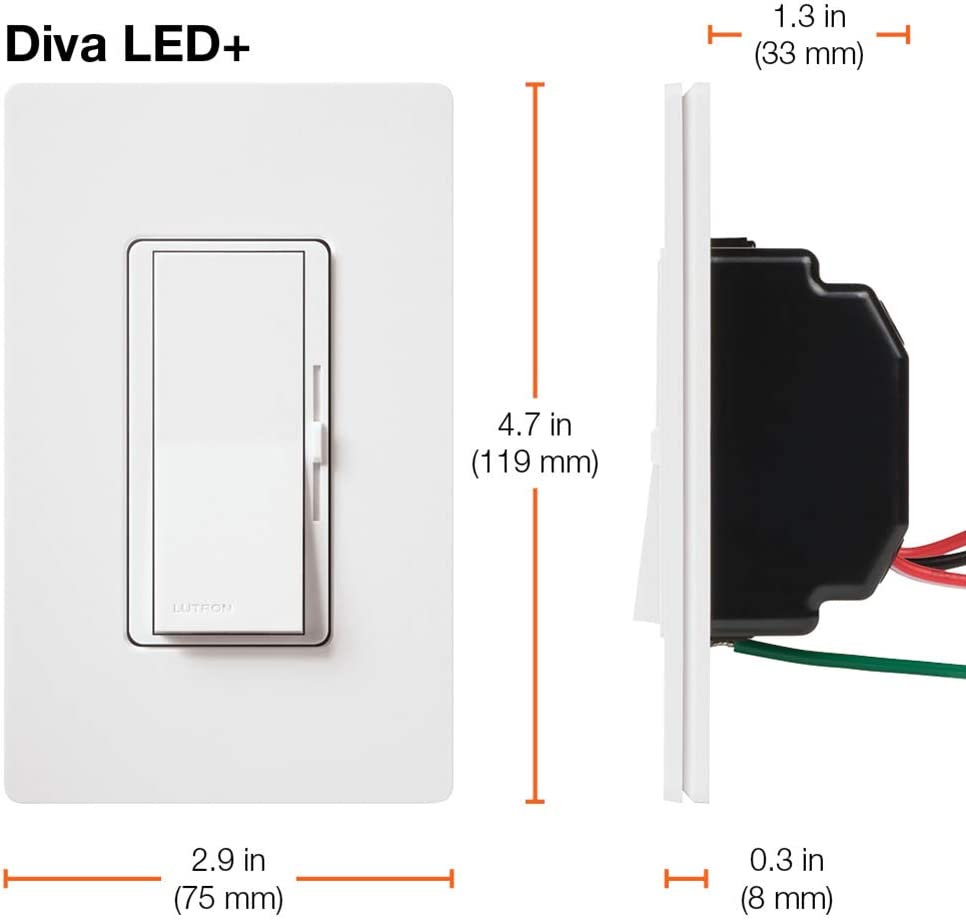 Lutron DVCL-153PH-WHC Diva LED+ Dimmer Switch for Dimmable LED