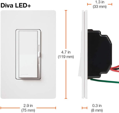 Lutron DVCL-153PH-WHC Diva LED+ Dimmer Switch for Dimmable LED