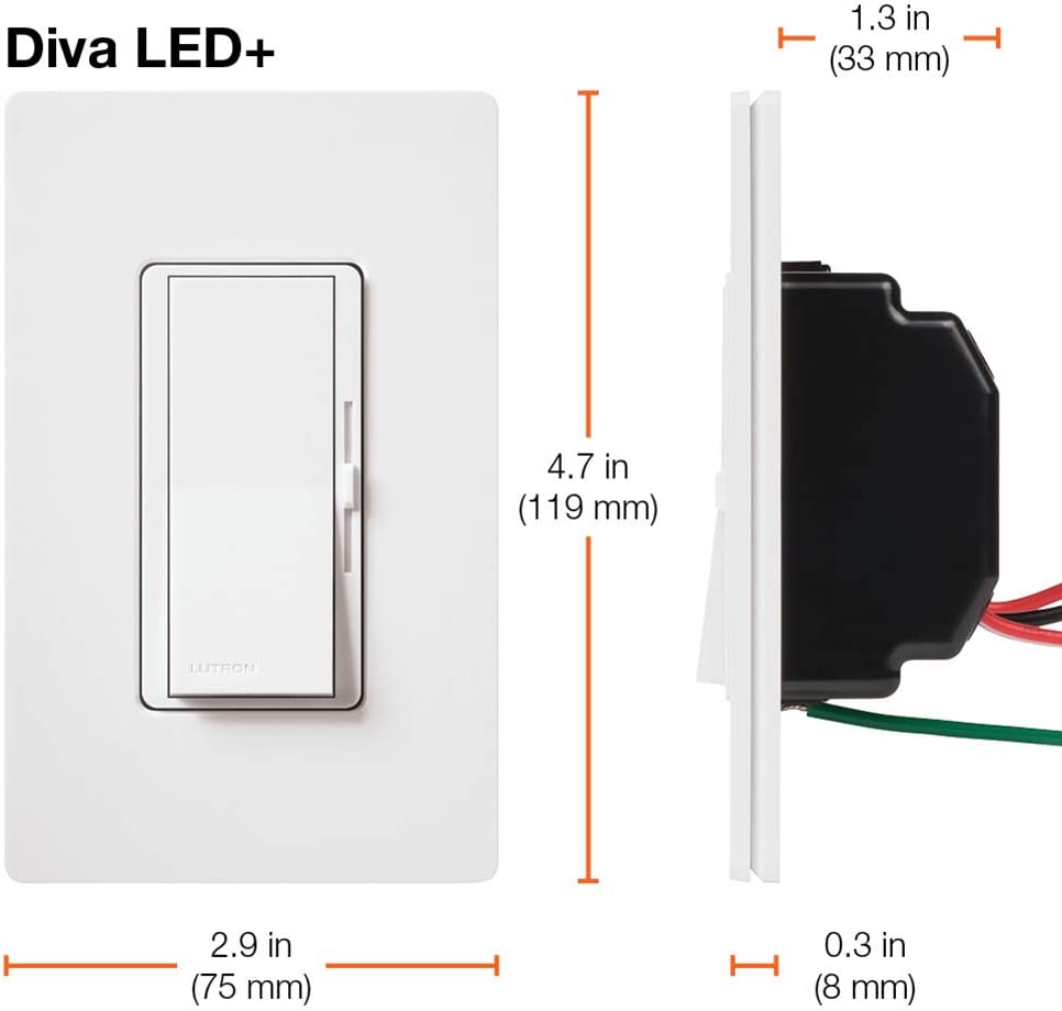 Interruptor regulador de intensidad Lutron DVCL-153PH-WHC Diva LED+ para LED regulables