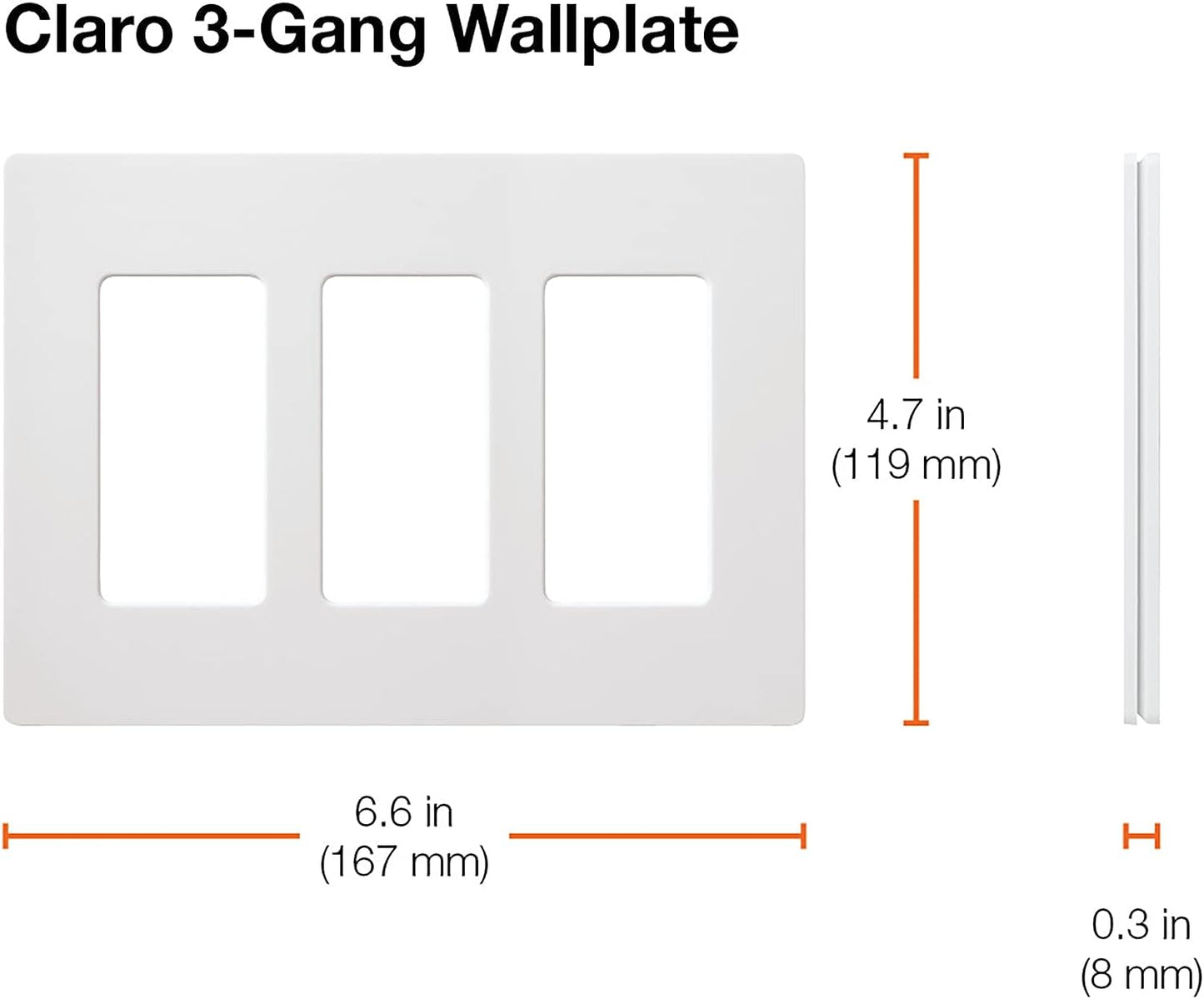 Lutron CW-3-WH Claro 3 Gang Wallplate, Gloss White