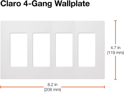 Lutron CW-4-WH Claro 4 Gang Wallplate, Gloss White