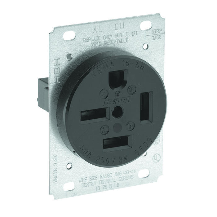 Leviton 8450 50Amp, 250 Volt, Flush Mount Receptacle, Straight Blade, Industrial Grade