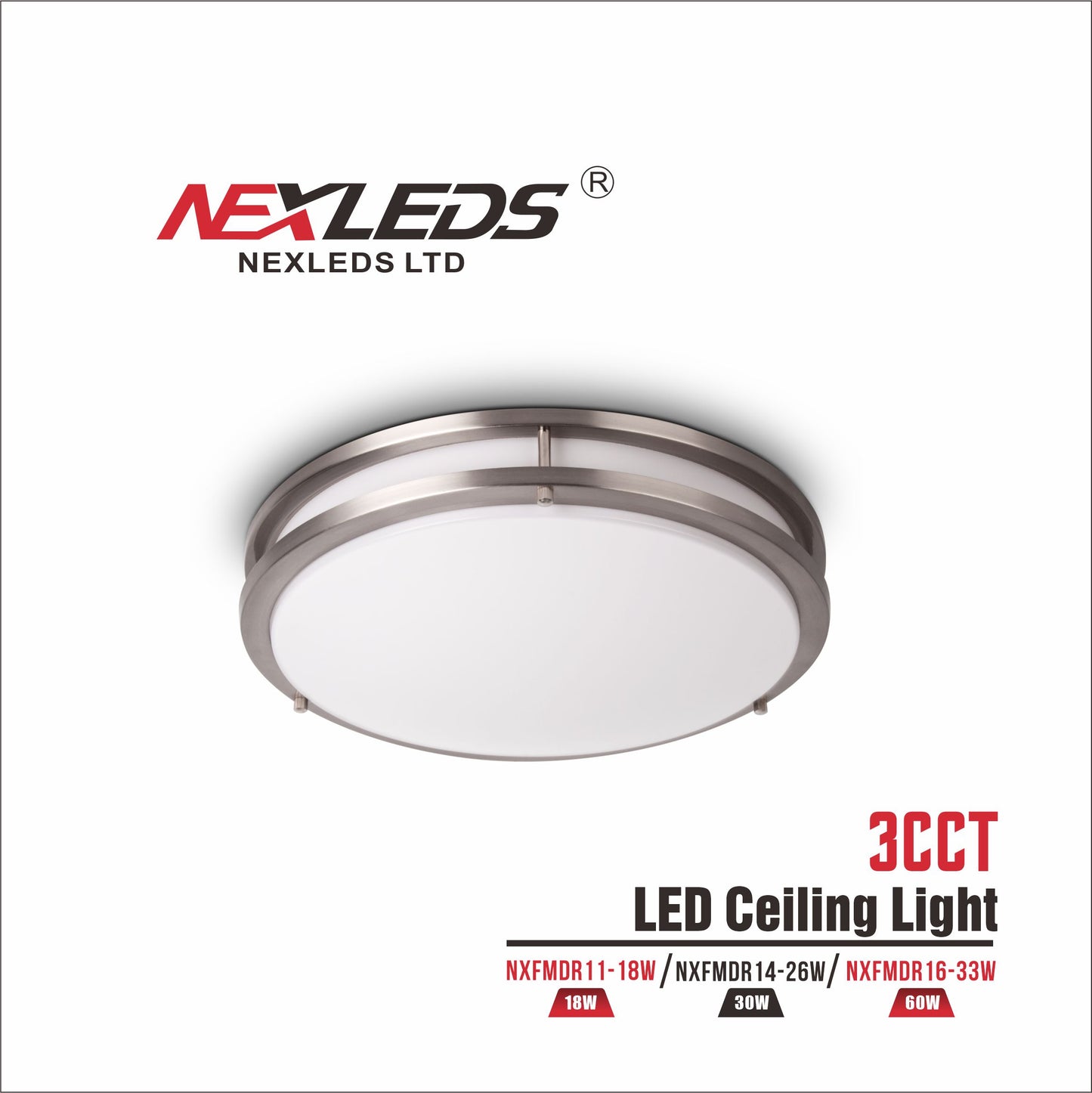 Lámpara de techo LED de doble aro de 16″ NXFMDR16-33W de Nexleds