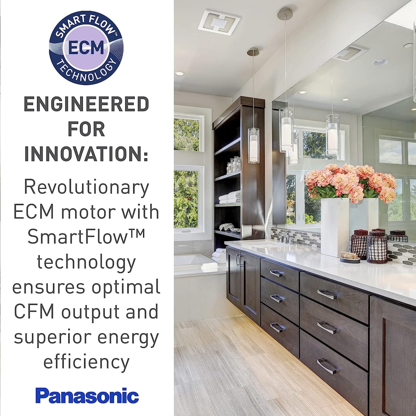 Panasonic FV-0510VS1 WhisperValue® DC Spot Ventilation Fan, Low Profile, 50/80/100 CFM