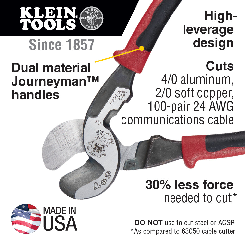 Klein Tools Journeyman™ J63225N  Journeyman™ High Leverage Cable Cutter with Stripping