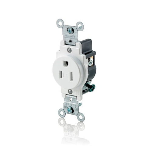 Leviton T5015-W Tamper-Resistant Single Receptacle, 15 Amp, 125 Volt
