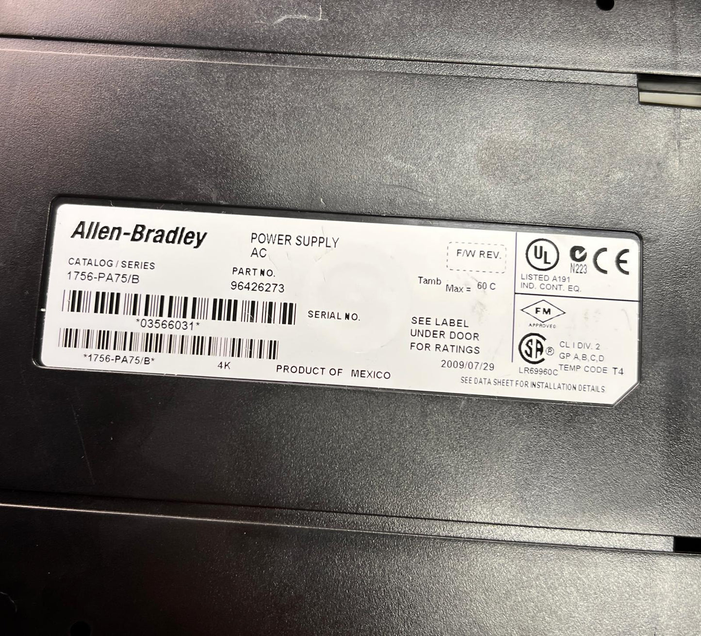 Allen-Bradley 1756-PA72/B Series-B PLC Power Supply Module
