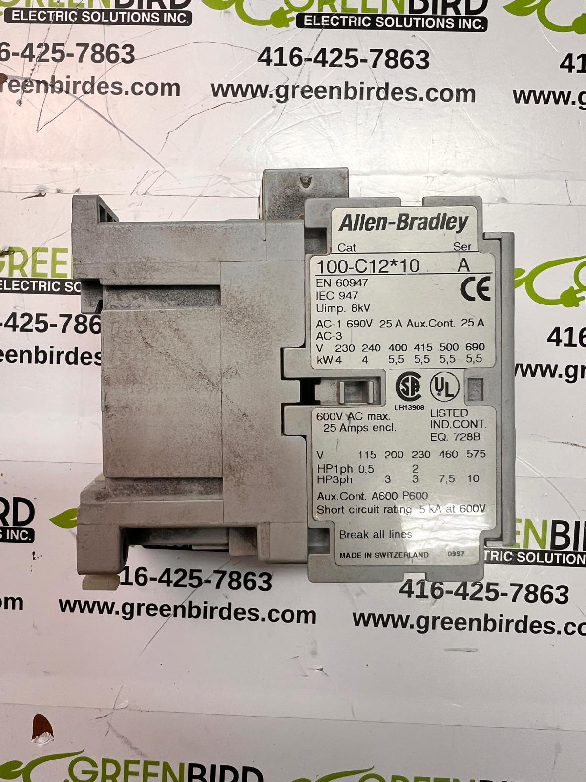 Allen-Bradley 100-C12D10 Contactor, IEC, 12A, 3-Pole, 120VAC Coil, 1NO Auxiliary Contact