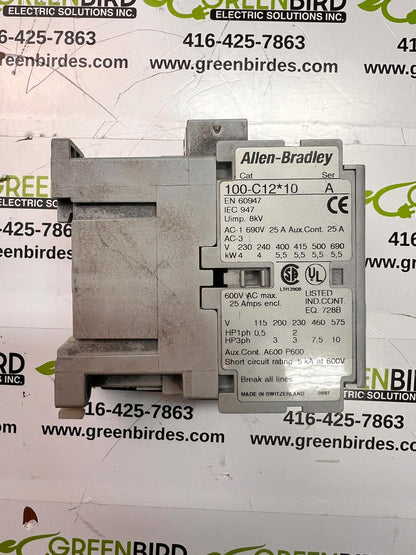 Allen-Bradley 100-C12D10 Contactor, IEC, 12A, 3-Pole, 120VAC Coil, 1NO Auxiliary Contact