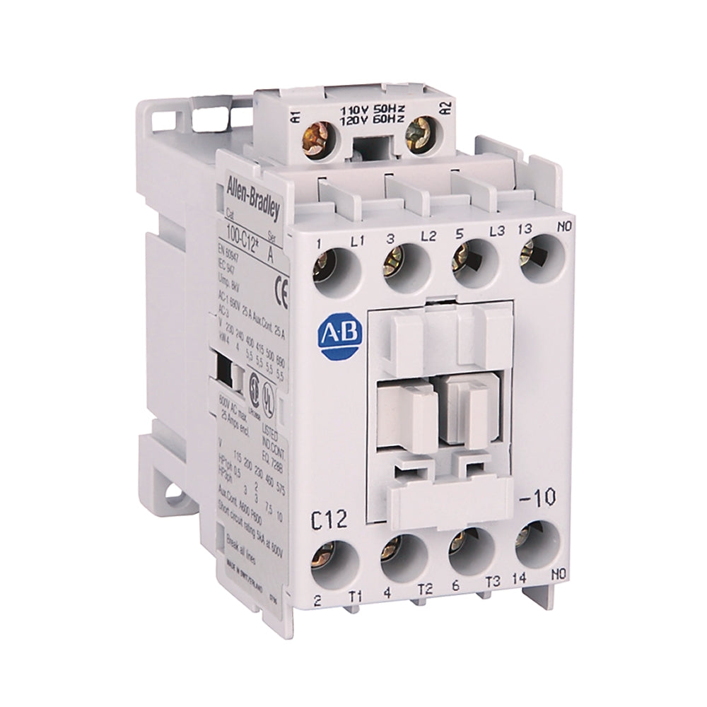 Allen-Bradley 100-C12D10 Contactor, IEC, 12A, 3-Pole, 120VAC Coil, 1NO Auxiliary Contact