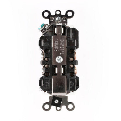 Leviton 16262-HGW Hospital-Grade Decora Duplex Receptacle, 15A, Self-Grounding (White)