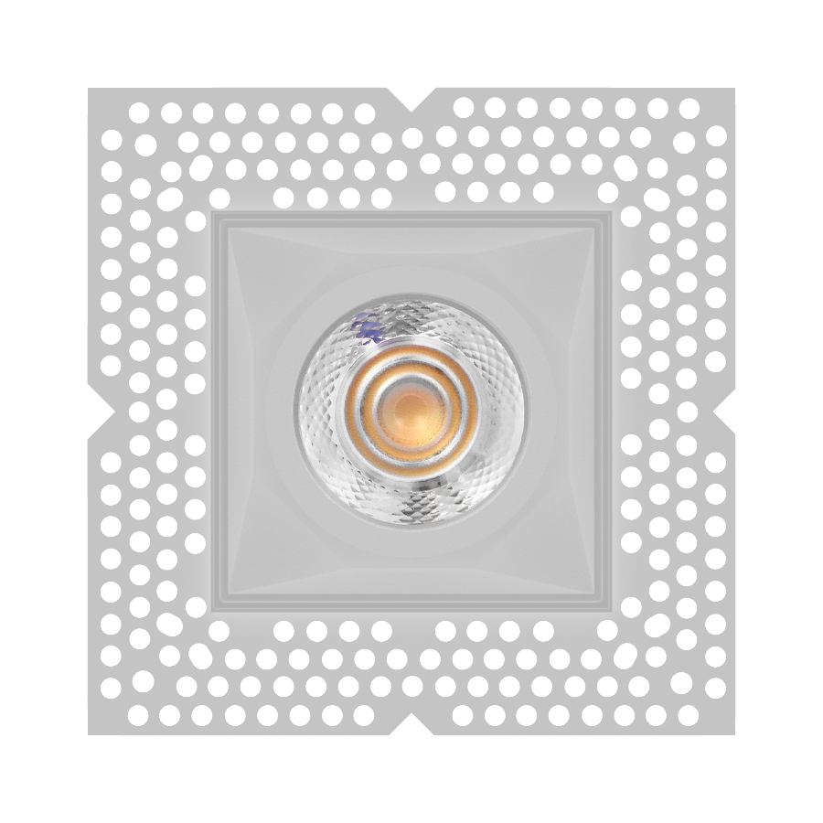 Square recessed ceiling light with mud-in plate on a white background