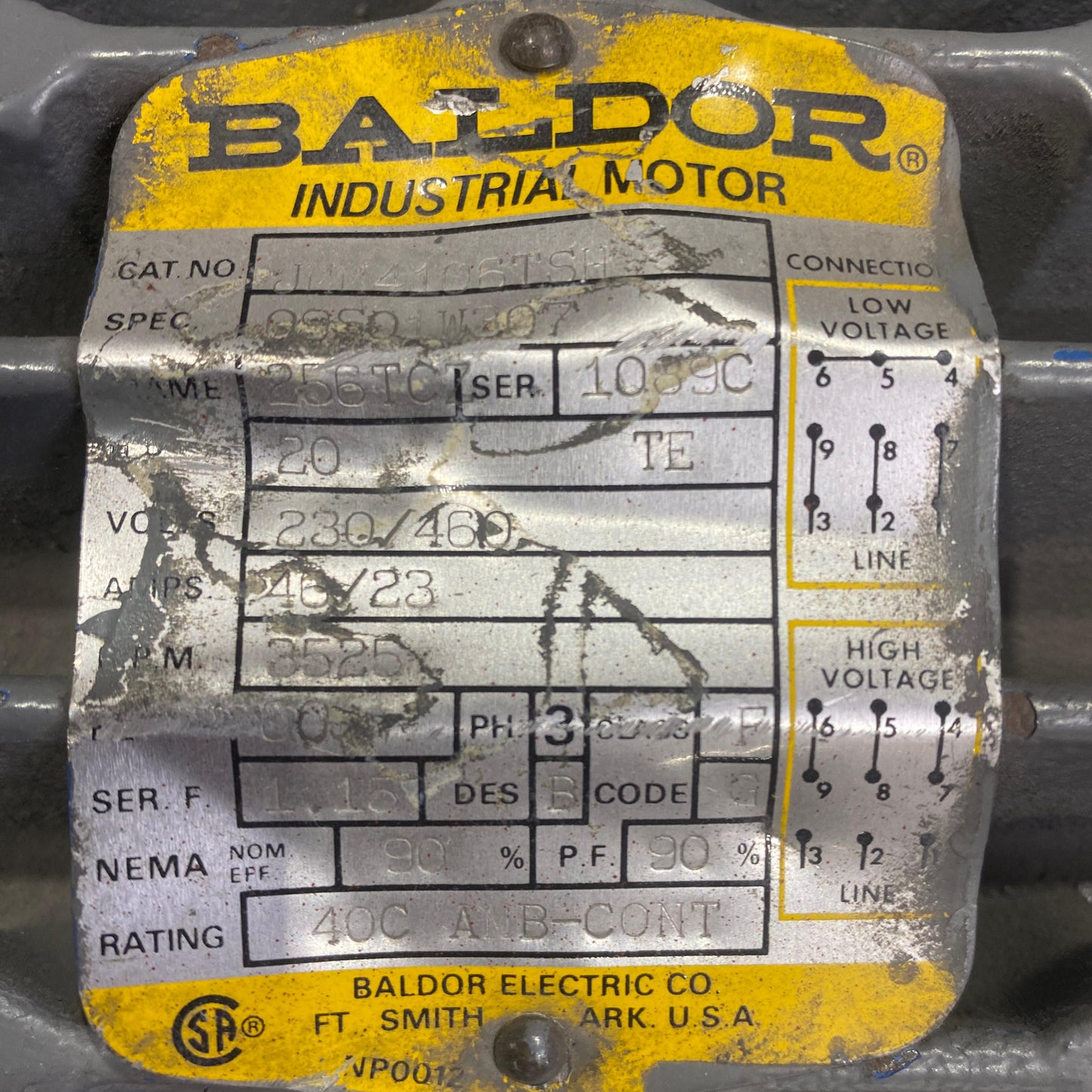 JMM4106TSH | Baldor AC Motor, 20HP, 3525RPM, 256TCZ, TEFC