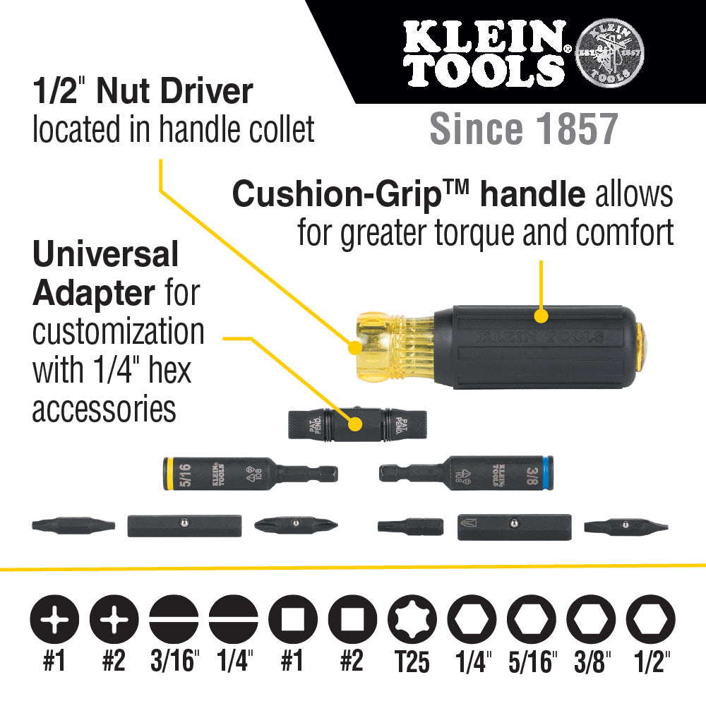 Klein Tools 32500HD Impact Rated Multi-Bit Screwdriver / Nut Driver, 11-in-1