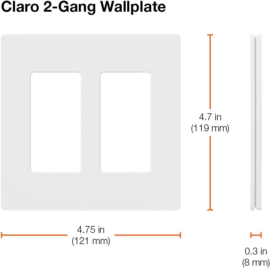 Lutron CW-2-WH Claro 2 Gang Wallplate, Gloss White
