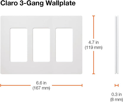 Lutron Claro 3 Gang Wallplate, Gloss White