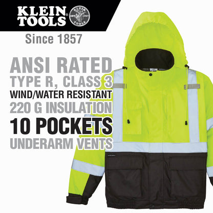 60501 | Klein Tools High‑Visibility Winter Bomber Jacket, ANSI Type R Class 3