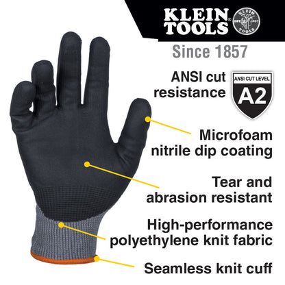 Klein Tools 60585 Knit Dipped Gloves, Cut Level A2, Touchscreen, Large, 2-Pair