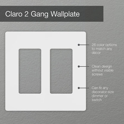 Lutron Claro 2 Gang Wallplate, Gloss White