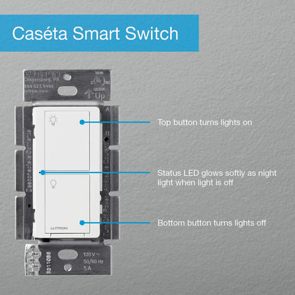 Lutron P-PKG1WS-WH-C Caséta On/Off Smart Switch Kit with Remote 3-Way