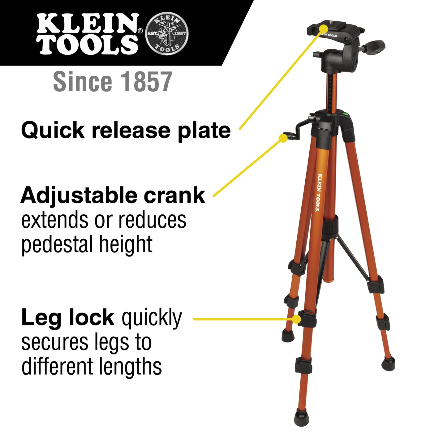 69345 | Klein Tools Adjustable Tripod, 22″ to 61″ Aluminum Mount