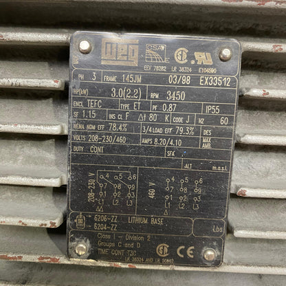 EX33512 | WEG AC Motor 3HP 3450RPM 145JM TEFC