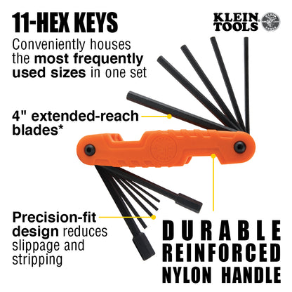 Klein Tools 70550 Pro Folding Hex Key Set, 11-Key, SAE Sizes