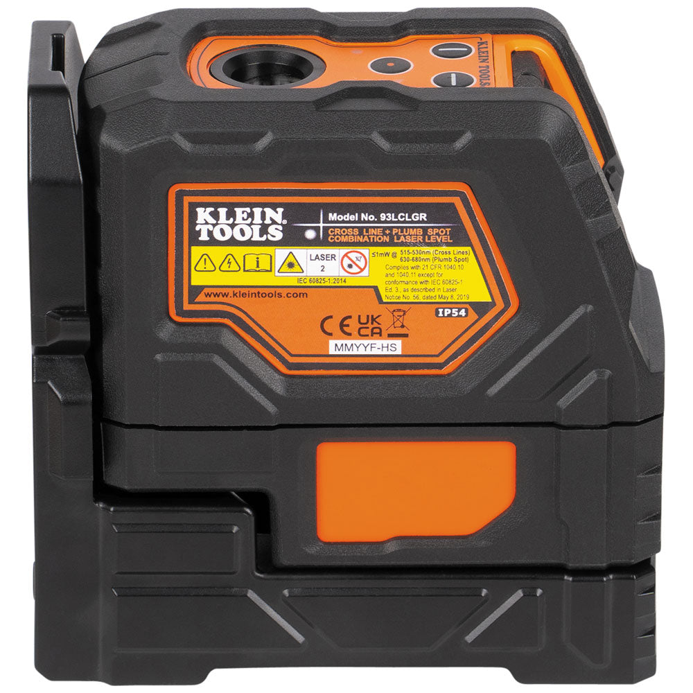 93LCLGR | Klein Tools Rechargeable Green Cross-Line Laser Level with Red Plumb, 165 ft
