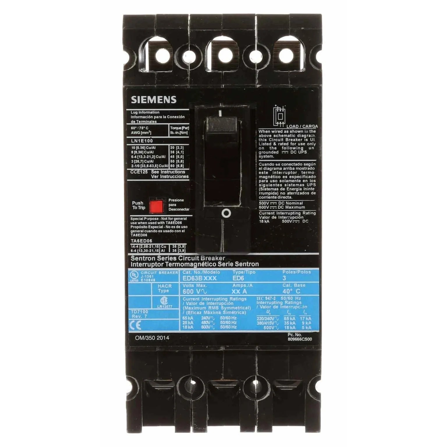 ED63B100 - Siemens Molded Case Circuit Breaker, 3-Pole, 100 Amp – Green ...
