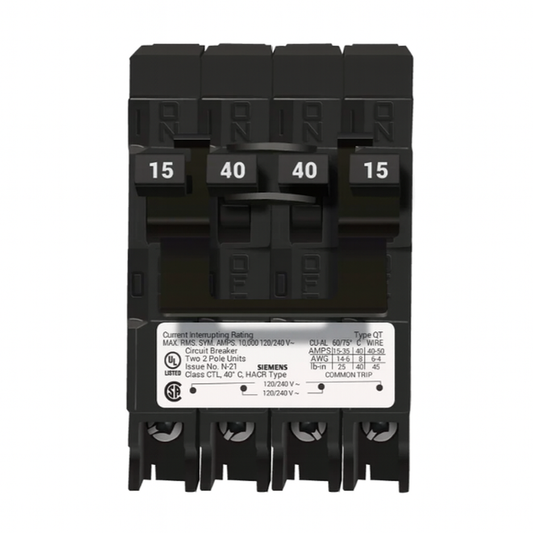 Q21540CTNC - Siemens 15/40/15 Amp Quad Circuit Breaker
