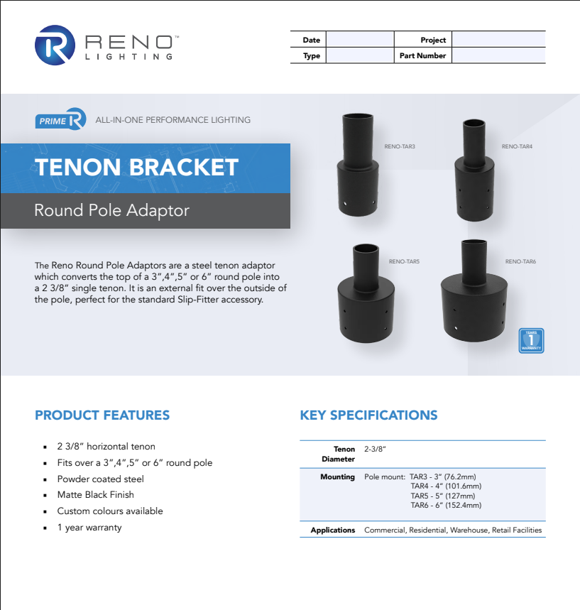 RENO POLE MOUNTING ADAPTORS SERIES Tenon Adaptor | Round Pole Mounting