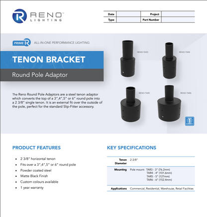 RENO POLE MOUNTING ADAPTORS SERIES Tenon Adaptor | Round Pole Mounting