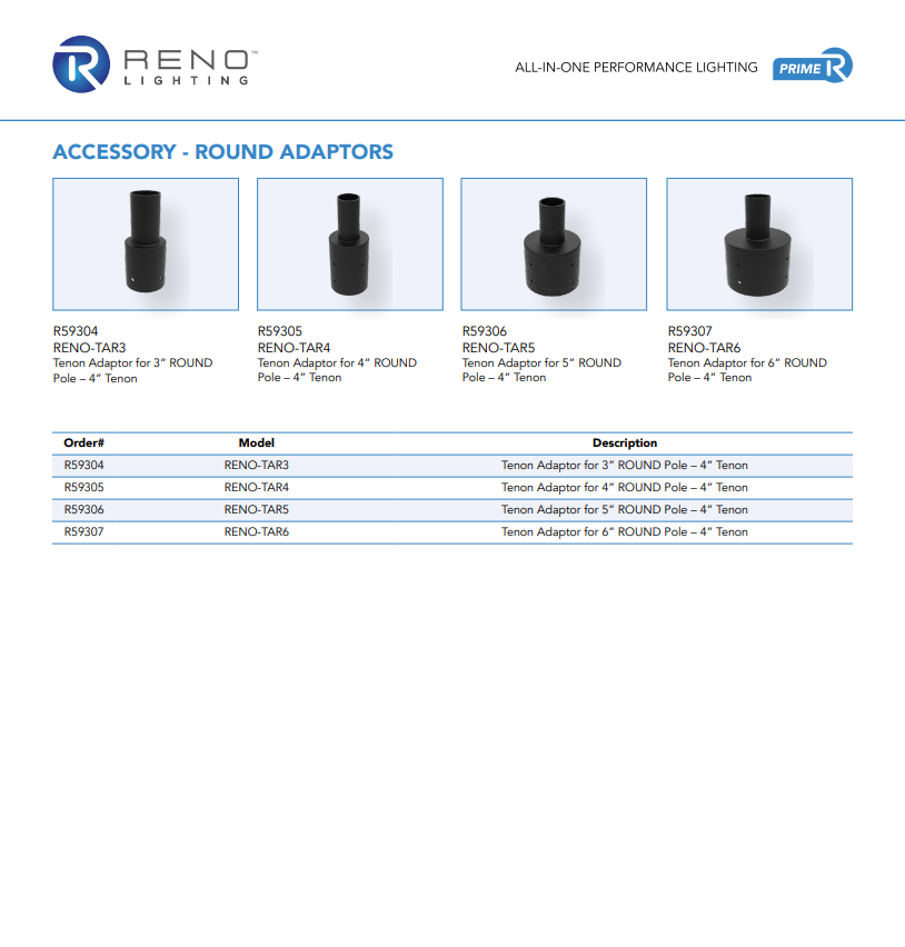 RENO POLE MOUNTING ADAPTORS SERIES Tenon Adaptor | Round Pole Mounting