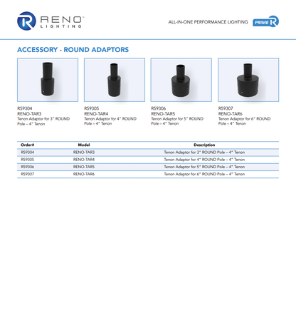 RENO POLE MOUNTING ADAPTORS SERIES Tenon Adaptor | Round Pole Mounting