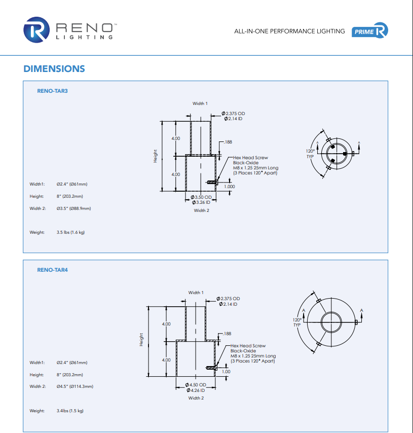 RENO POLE MOUNTING ADAPTORS SERIES Tenon Adaptor | Round Pole Mounting