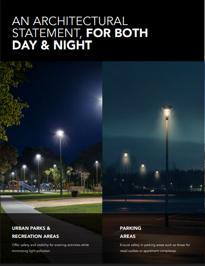 RENO HALO SERIES Urban Post Top Fixture | Selectable Wattage 18/30/45/60W | Selectable CCT 3000/4000/5000K | 120-347V