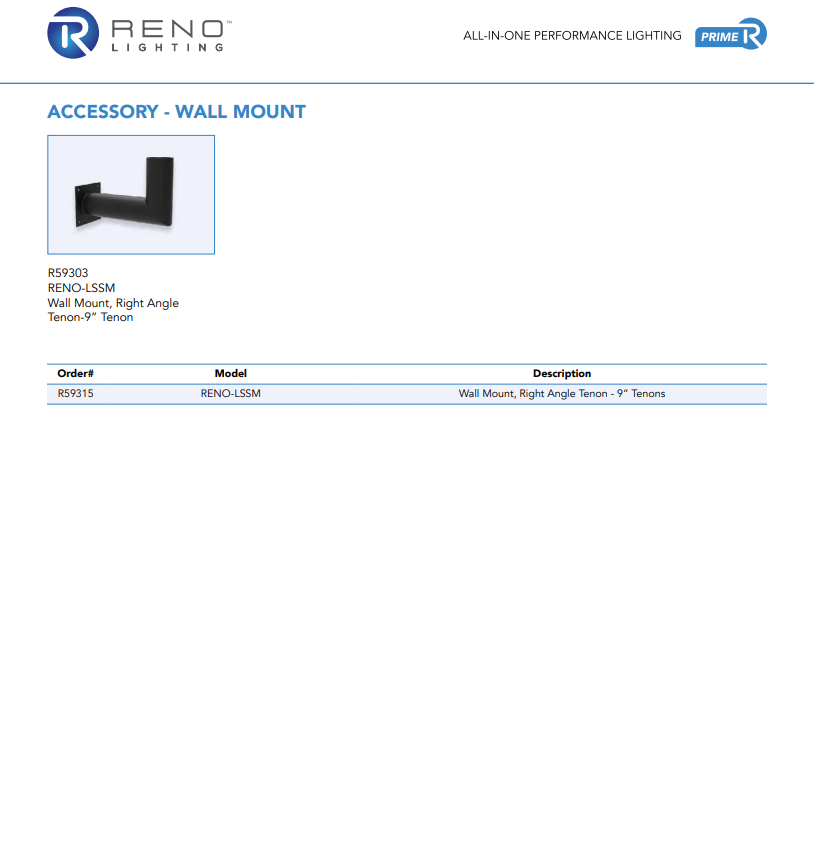 RENO POLE MOUNTING ADAPTORS SERIES Right Angle Tenon – 9” Tenon | Diameter of the tenon is 2 3/8” | Wall Mount |