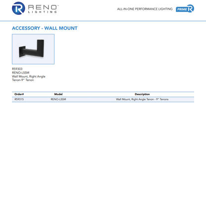 RENO POLE MOUNTING ADAPTORS SERIES Right Angle Tenon – 9” Tenon | Diameter of the tenon is 2 3/8” | Wall Mount |