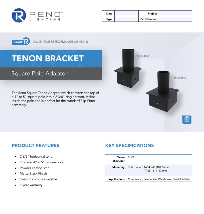 RENO POLE MOUNTING ADAPTORS SERIES Tenon Adaptor |Tenon | Square Pole Mounting
