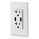 Leviton T5832-W 3.6A USB Type-A/Type-A Wall Outlet Charger with 20A Tamper-Resistant Receptacles