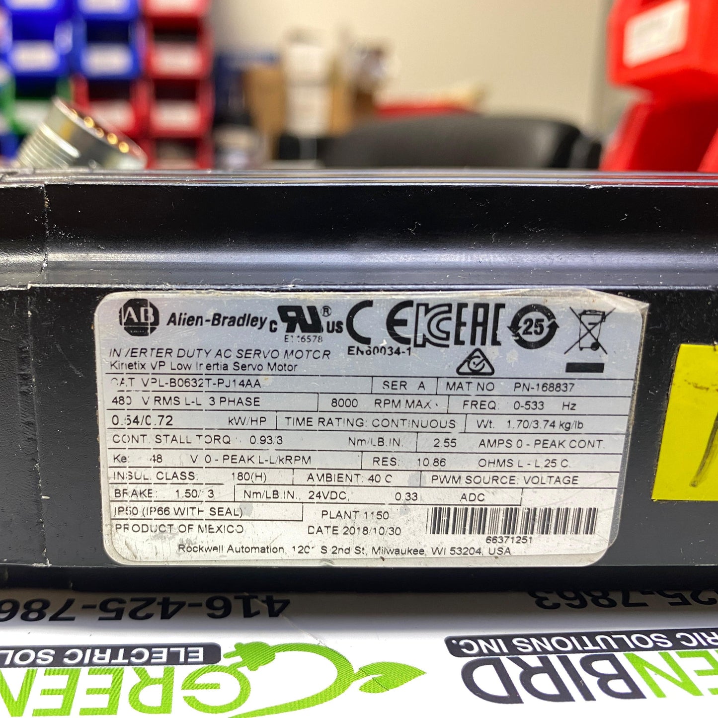 Allen-Bradley VPL-B0632T-PJ14AA Kinetix VPL Low-Inertia Servo Motor