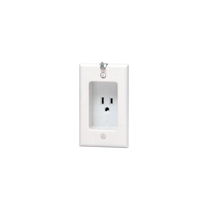 Leviton 688-W 15 Amp, 1-Gang Recessed Single Outlet/Receptacle with Wall Decor Hanger Hook, White