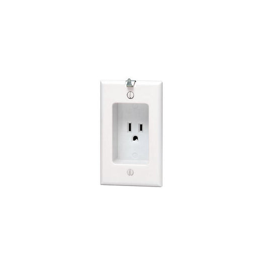 Leviton 688-W 15 Amp, 1-Gang Recessed Single Outlet/Receptacle with Wall Decor Hanger Hook, White