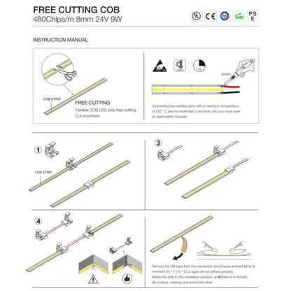 Free Cutting COB LED Strip Light | 24VDC, Dimmable, IP20