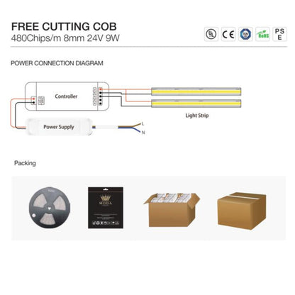 Free Cutting COB LED Strip Light | 24VDC, Dimmable, IP20