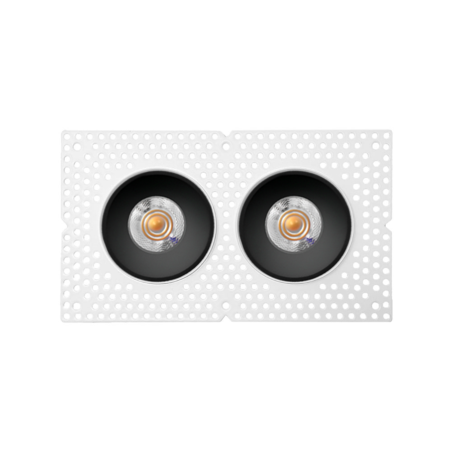 trimless recessed ceiling lights on a white background, black trim