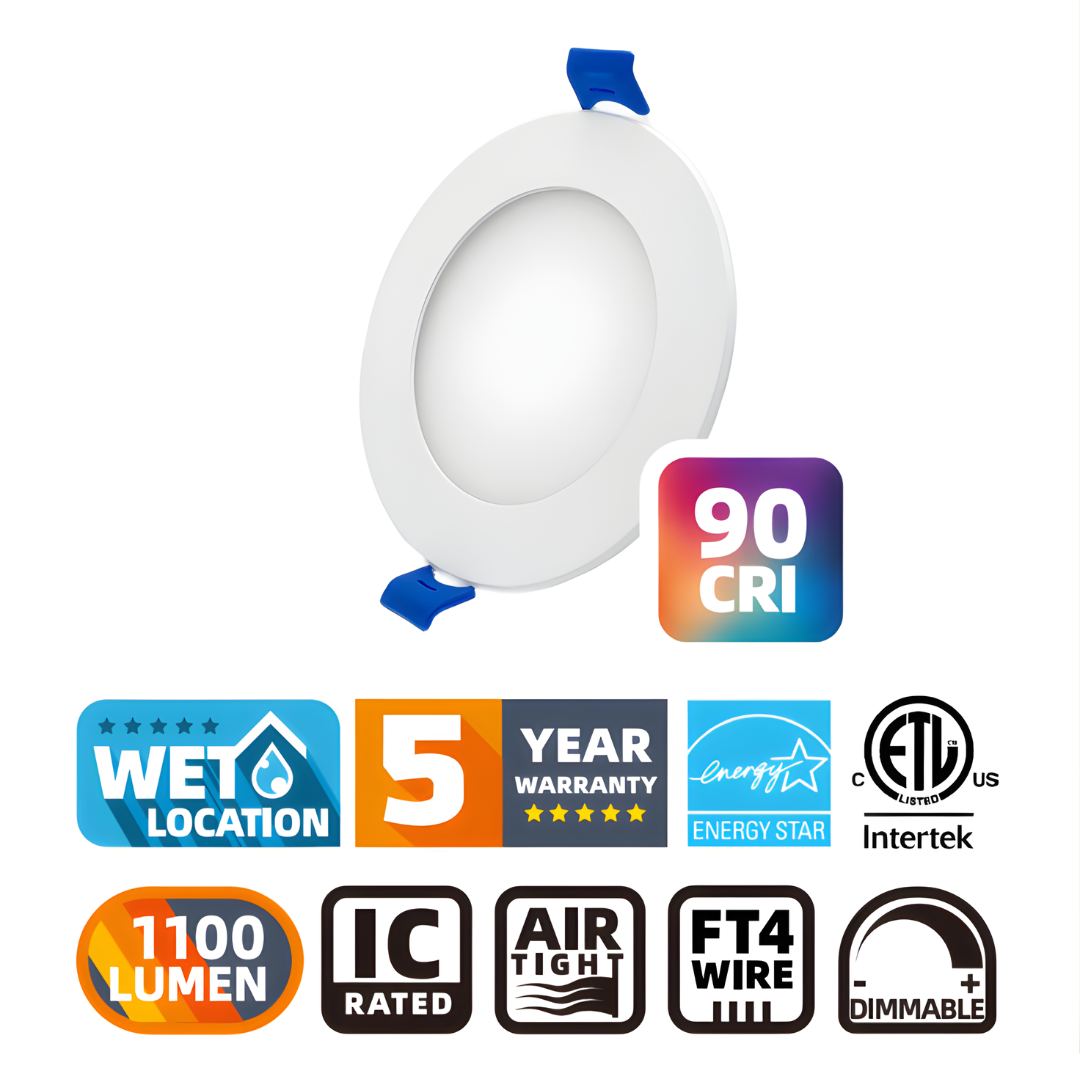 Dawnray LED downlight with certifications on a white background