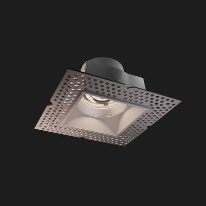 Square recessed ceiling light with mud-in plate on a black background